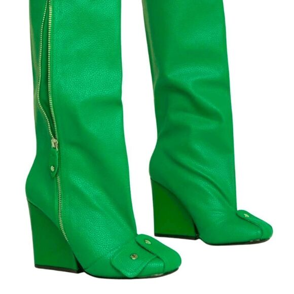 GREEN KNEE HIGH CHUNKY HEEL BOOT - Picture 3 of 5